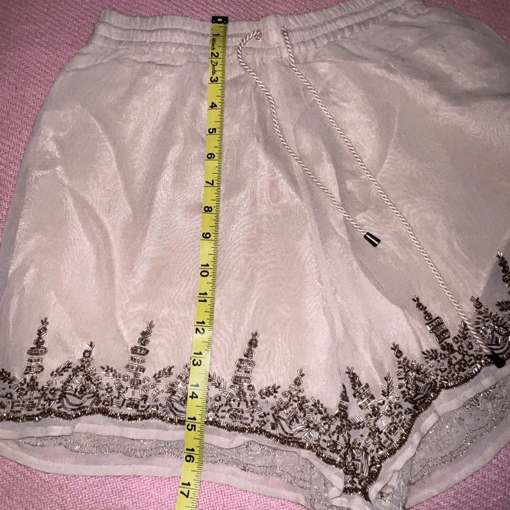 Maeve Anthropologie Beaded Embroidered Shorts Pink Champagne Boho XS - Picture 4 of 10